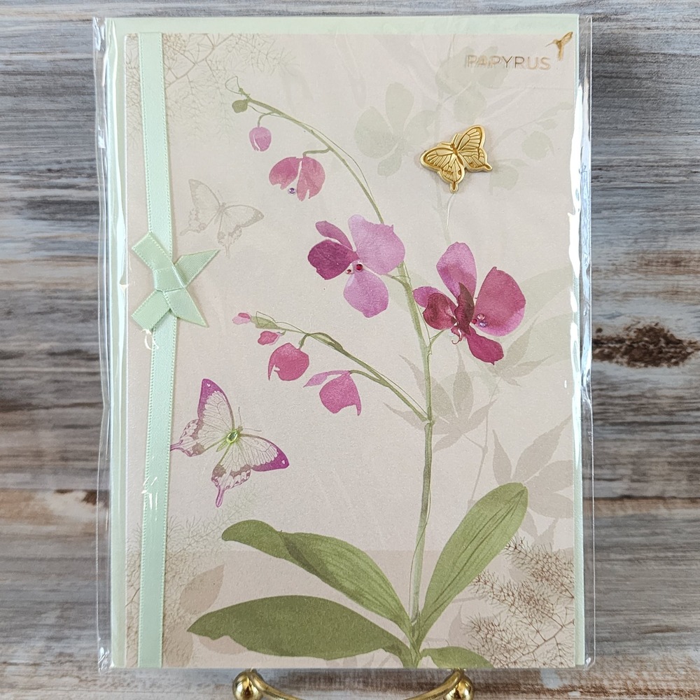 Papyrus Sympathy Card Orchid Butterfly Gold Charm Mint Ribbon 12000110